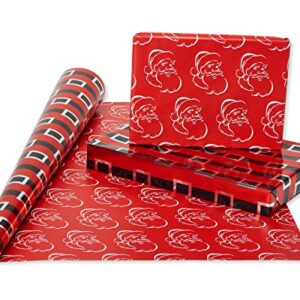 American Greetings 80 sq. ft. Reversible Christmas Foil Wrapping Paper Bundle, Red, Black and Silver, Candy Cane Stripe, Snowmen and Santa Belt (4 Rolls 30 in. x 8 ft.)