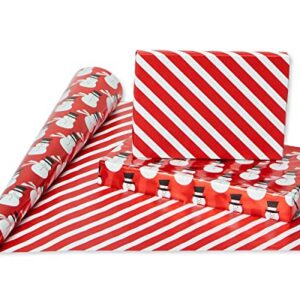 American Greetings 80 sq. ft. Reversible Christmas Foil Wrapping Paper Bundle, Red, Black and Silver, Candy Cane Stripe, Snowmen and Santa Belt (4 Rolls 30 in. x 8 ft.)