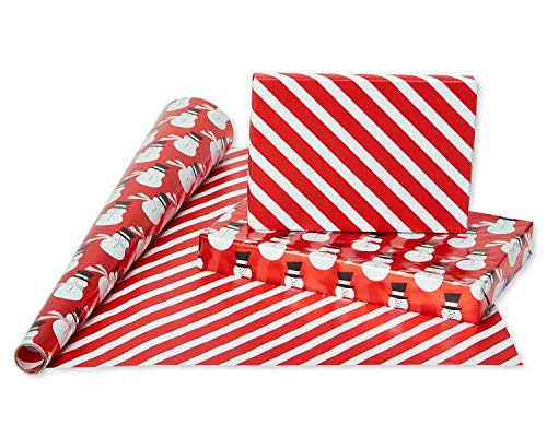 American Greetings 80 sq. ft. Reversible Christmas Foil Wrapping Paper Bundle, Red, Black and Silver, Candy Cane Stripe, Snowmen and Santa Belt (4 Rolls 30 in. x 8 ft.)