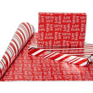 American Greetings 80 sq. ft. Reversible Christmas Foil Wrapping Paper Bundle, Red, Black and Silver, Candy Cane Stripe, Snowmen and Santa Belt (4 Rolls 30 in. x 8 ft.)