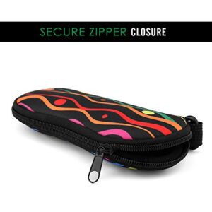 MoKo Sunglasses Soft Case Ultra Light Neoprene Zipper Eyeglass Case with Clip, Zigzag Stripe