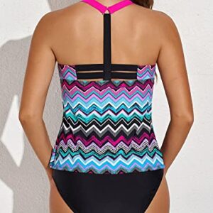 Aleumdr Womens Ladies Striped Zigzag Print Color Block Open Back Bandeau Blouson Push up Tankini Swim Bikini Top No Bottom Swimsuit Bathing Suit Swimwear Purple Plus Size XL 14 16