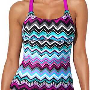 Aleumdr Womens Ladies Striped Zigzag Print Color Block Open Back Bandeau Blouson Push up Tankini Swim Bikini Top No Bottom Swimsuit Bathing Suit Swimwear Purple Plus Size XL 14 16