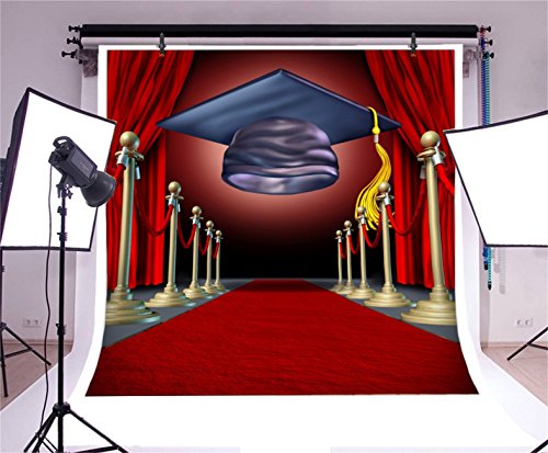 CSFOTO 5x5ft Graduation Background 2022 for Photoshoot Congrats Backdrop Banner Congratulations Red Backdrop Red Carpet Graduation Backdrop Award Degree College Student Graduation Party Backdrop