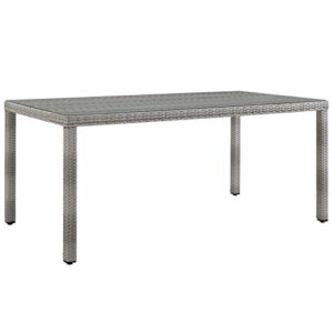 modway aura wicker rattan glass outdoor patio 68" rectangular dining table in gray