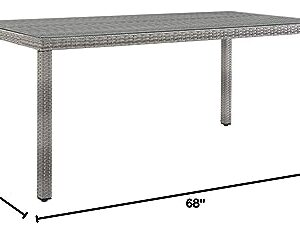 Modway Aura Wicker Rattan Glass Outdoor Patio 68" Rectangular Dining Table in Gray