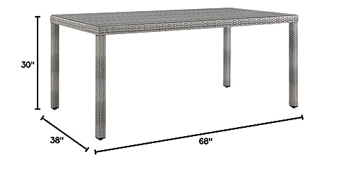 Modway Aura Wicker Rattan Glass Outdoor Patio 68" Rectangular Dining Table in Gray