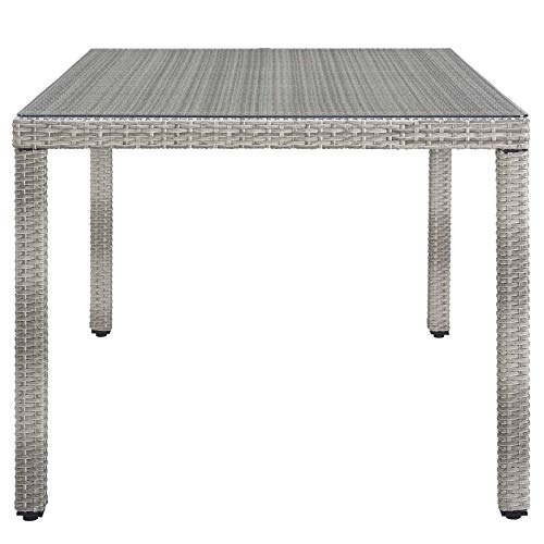 Modway Aura Wicker Rattan Glass Outdoor Patio 68" Rectangular Dining Table in Gray