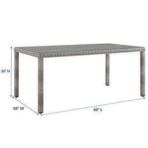 Modway Aura Wicker Rattan Glass Outdoor Patio 68" Rectangular Dining Table in Gray