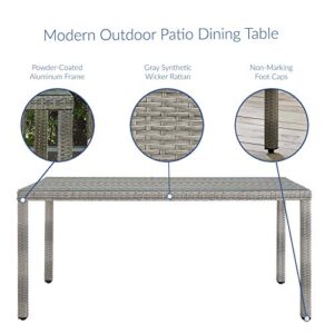 Modway Aura Wicker Rattan Glass Outdoor Patio 68" Rectangular Dining Table in Gray