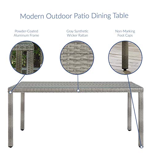 Modway Aura Wicker Rattan Glass Outdoor Patio 68" Rectangular Dining Table in Gray