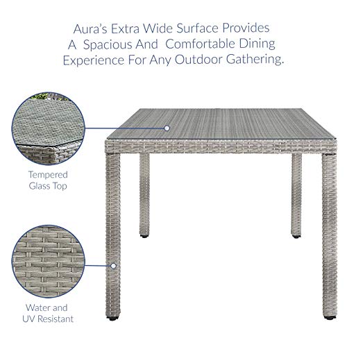 Modway Aura Wicker Rattan Glass Outdoor Patio 68" Rectangular Dining Table in Gray