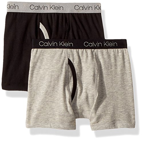 Calvin Klein Boys' Modern Cotton Assorted Boxer Briefs Underwear, Pack of 2, H.Grey/Black, X-Large