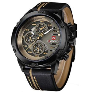 naviforce sport military watches for men waterproof watch analog quartz leather band date calendar clock wristwatch