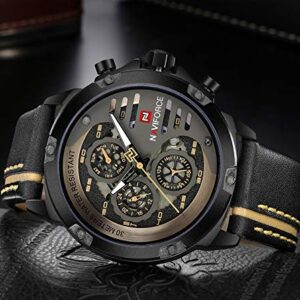 NAVIFORCE Sport Military Watches for Men Waterproof Watch Analog Quartz Leather Band Date Calendar Clock Wristwatch