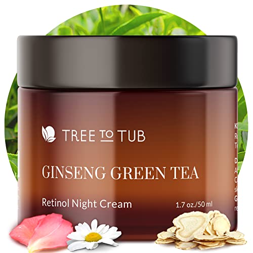 Tree To Tub Retinol Anti Aging Face Moisturizer for Dry & Sensitive Skin - Anti Wrinkle Hyaluronic Acid Facial Moisturizer, Vitamin A & E Night Cream for Women & Men w/Organic Aloe, Natural Ginseng