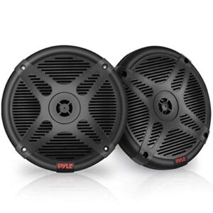 pyle 6.5 inch bluetooth marine speakers - 2-way ip-x4 waterproof and weather resistant outdoor audio dual stereo sound system with 600 watt power and low profile design - 1 pair - plmrbt65b (black)