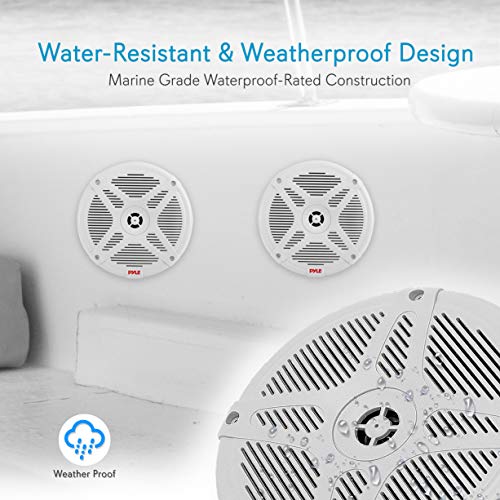 Pyle 6.5 Inch Bluetooth Marine Speakers - 2-way IP-X4 Waterproof and Weather Resistant Outdoor Audio Dual Stereo Sound System with 600 Watt Power and Low Profile Design - 1 Pair - PLMRBT65W (White)