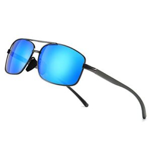 sungait ultra lightweight rectangular polarized sunglasses uv400 protection (gunmetal frame blue mirror lens, 62) metal frame 2458 qkla…