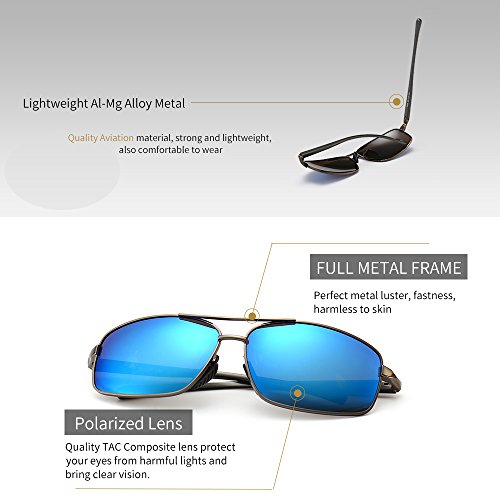 SUNGAIT Ultra Lightweight Rectangular Polarized Sunglasses UV400 Protection (Gunmetal Frame Blue Mirror Lens, 62) Metal Frame 2458 QKLA…