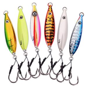 calissa offshore tackle fast fall jig 80g 150g 250g 300lbs assist hooks 3/0 butterfly - vertical jig speed lure slow pitch fall glow options (6 pack, 80g)