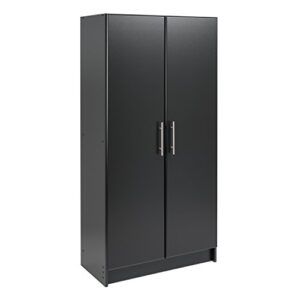 prepac elite functional tall shop cabinet with adjustable shelves, simplistic freestanding 2-door garage cabinet 16" d x 32" w x 65" h, black, bes-3264