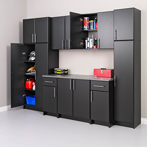 Prepac Elite Functional Tall Shop Cabinet with Adjustable Shelves, Simplistic Freestanding 2-Door Garage Cabinet 16" D x 32" W x 65" H, Black, BES-3264