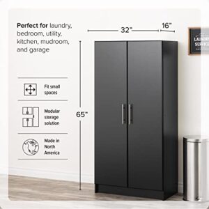 Prepac Elite Functional Tall Shop Cabinet with Adjustable Shelves, Simplistic Freestanding 2-Door Garage Cabinet 16" D x 32" W x 65" H, Black, BES-3264