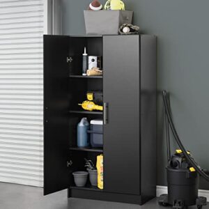 Prepac Elite Functional Tall Shop Cabinet with Adjustable Shelves, Simplistic Freestanding 2-Door Garage Cabinet 16" D x 32" W x 65" H, Black, BES-3264