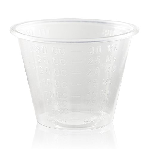 Small Plastic Disposable Medicine Cups: 1 Ounce Measuring/Mixing Cups with Graduated ML, Dram, CC, TBSP & FL OZ Measurement Markings for Pill, Epoxy, Resin & Liquid/Powder Medication - 300 Cup Set