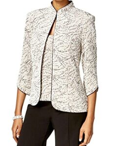 alex evenings women's plus size printed mandarin neck twinset tank top and jacket, white/black, 1x