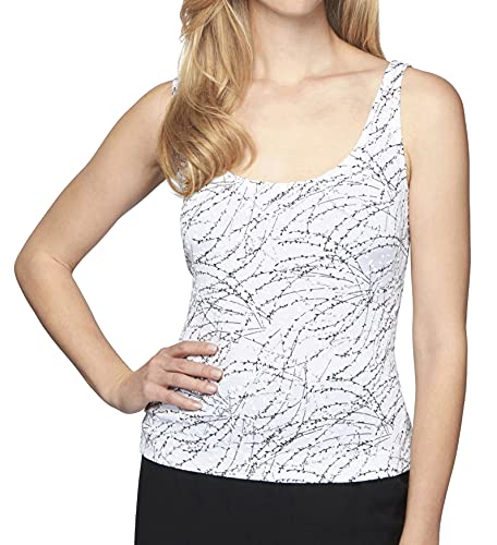 Alex Evenings Women's Plus Size Printed Mandarin Neck Twinset Tank Top and Jacket, White/Black, 1X