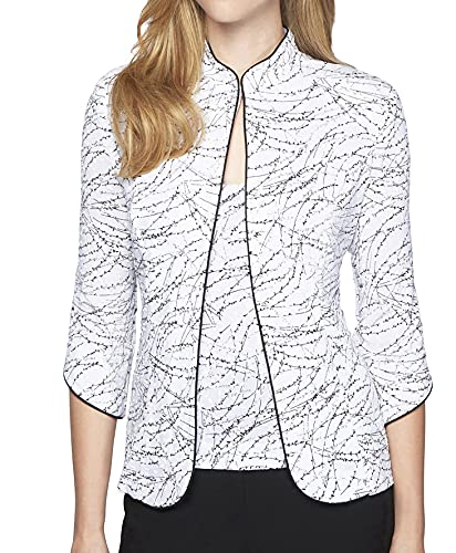 Alex Evenings Women's Plus Size Printed Mandarin Neck Twinset Tank Top and Jacket, White/Black, 1X