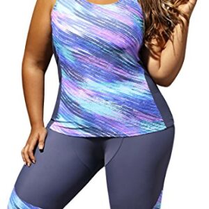 JooMeryer Women's Zigzag Print Plus Size Two Piece Tankini Swimsuits Swimwear,Blue & Grey,5XL