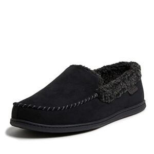 dearfoams men's eli microsuede moccasin slipper, black, medium, 80306