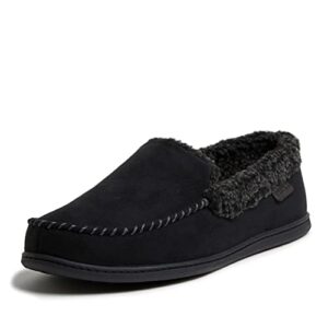 Dearfoams Men's Eli Microsuede Moccasin Slipper, Black, Medium, 80306