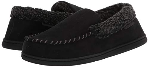 Dearfoams Men's Eli Microsuede Moccasin Slipper, Black, Medium, 80306