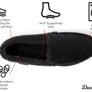 Dearfoams Men's Eli Microsuede Moccasin Slipper, Black, Medium, 80306