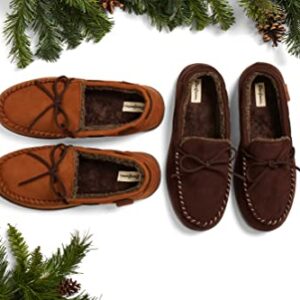 Dearfoams Men's Microsuede Moccasin with Tie Slipper, Chestnut, Medium