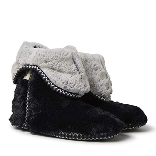 Dearfoams womens Beth Furry Foldover Boot Slipper, Black, Medium US