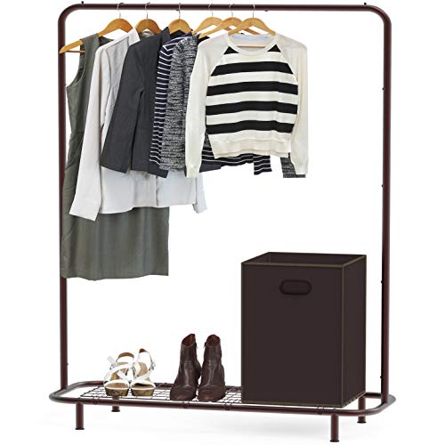 Simple Houseware Clothing Rack with Industrial Pipe and Bottom Shelves, Bronze