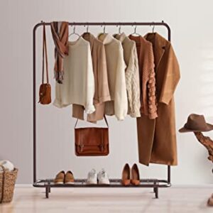 Simple Houseware Clothing Rack with Industrial Pipe and Bottom Shelves, Bronze