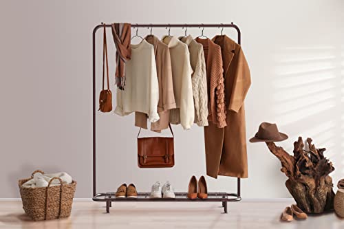 Simple Houseware Clothing Rack with Industrial Pipe and Bottom Shelves, Bronze