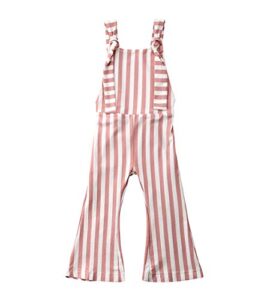 toddler baby girl stripes bell-bottom jumpsuit romper overalls long pants outfits (4-5 years, brown pink)