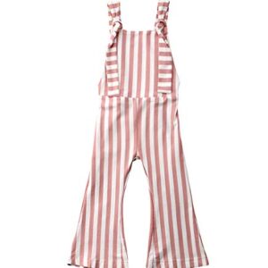 Toddler Baby Girl Stripes Bell-Bottom Jumpsuit Romper Overalls Long Pants Outfits (4-5 Years, Brown Pink)