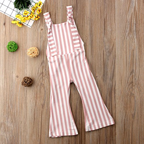 Toddler Baby Girl Stripes Bell-Bottom Jumpsuit Romper Overalls Long Pants Outfits (4-5 Years, Brown Pink)