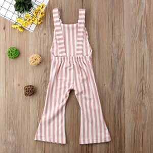 Toddler Baby Girl Stripes Bell-Bottom Jumpsuit Romper Overalls Long Pants Outfits (4-5 Years, Brown Pink)