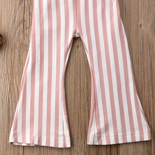 Toddler Baby Girl Stripes Bell-Bottom Jumpsuit Romper Overalls Long Pants Outfits (4-5 Years, Brown Pink)