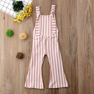 Toddler Baby Girl Stripes Bell-Bottom Jumpsuit Romper Overalls Long Pants Outfits (4-5 Years, Brown Pink)