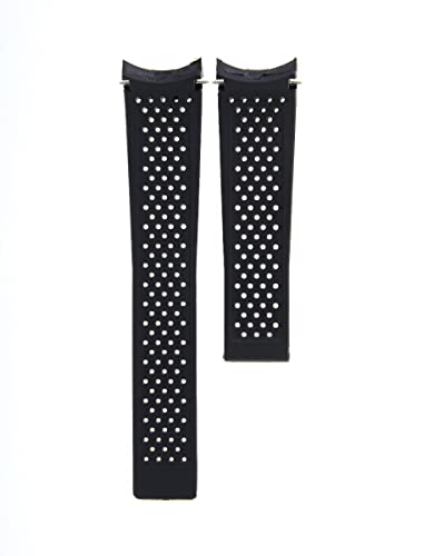 Ewatchparts 22MM RUBBER STRAP BAND COMPATIBLE WITH TAG HEUER CARRERA MONACO PERFORATED WATCH BLACK